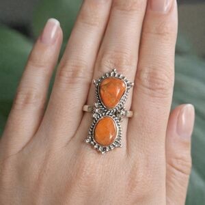 925 Silver and Orange Gemstone Ring